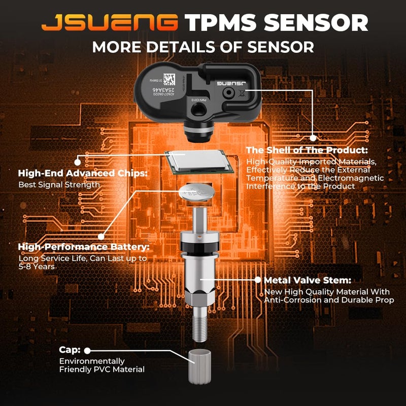 Jsueng PMV-C010 TPMS Sensor fit for Toyota Lexus Scion, Tire Pressure Monitoring System Sensor Replacement for RAV4 Camry Corolla Yaris Prius Replaces 42607-06020 4260706060 4-Pack 315MHz - Image 4